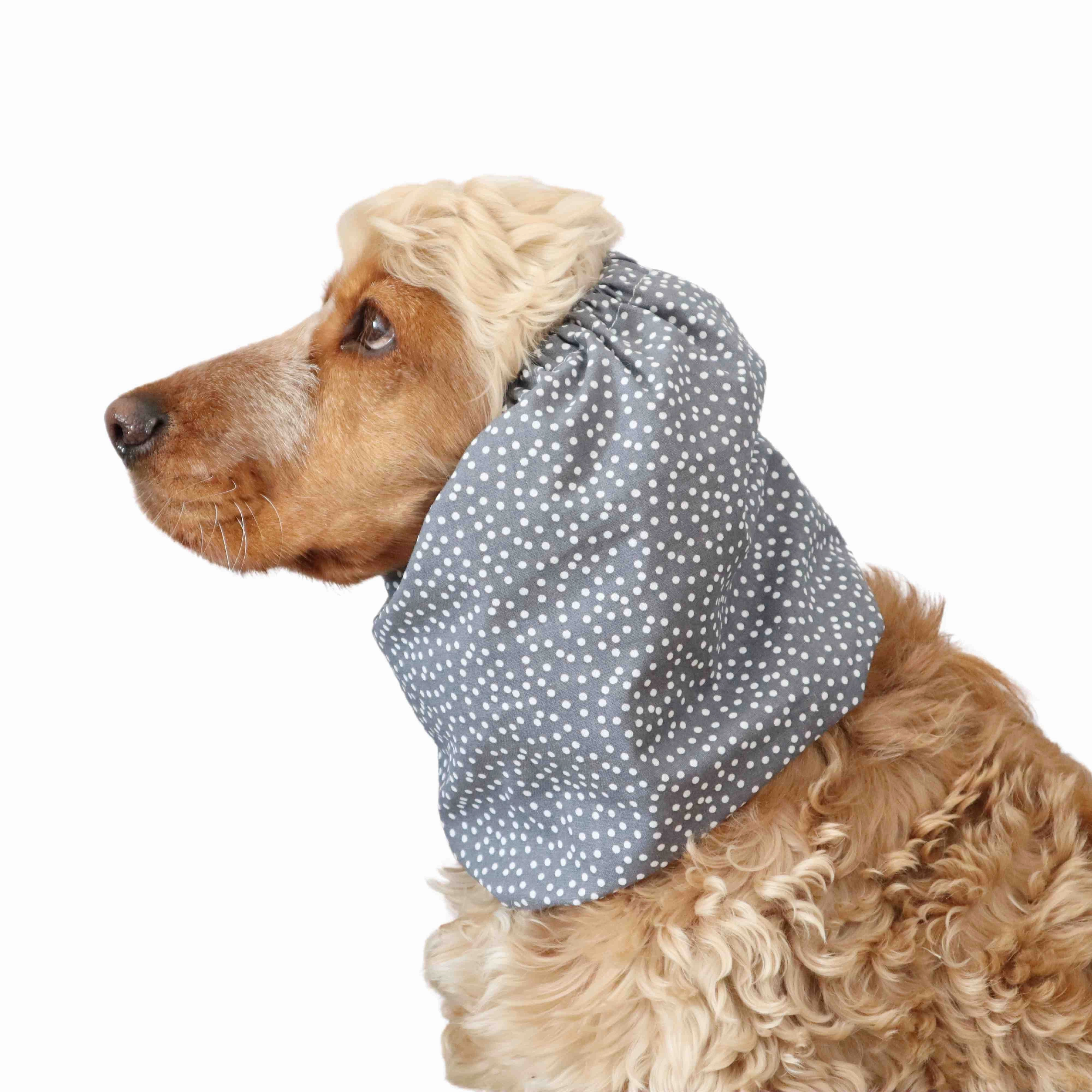 Cotton Dog Snood | White Dots In Grey
