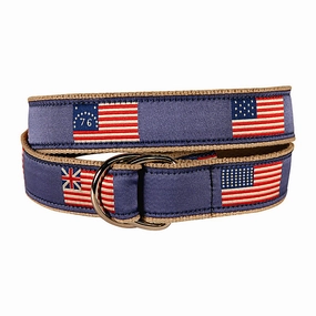 Historical American Flags Ribbon D-Ring Belt