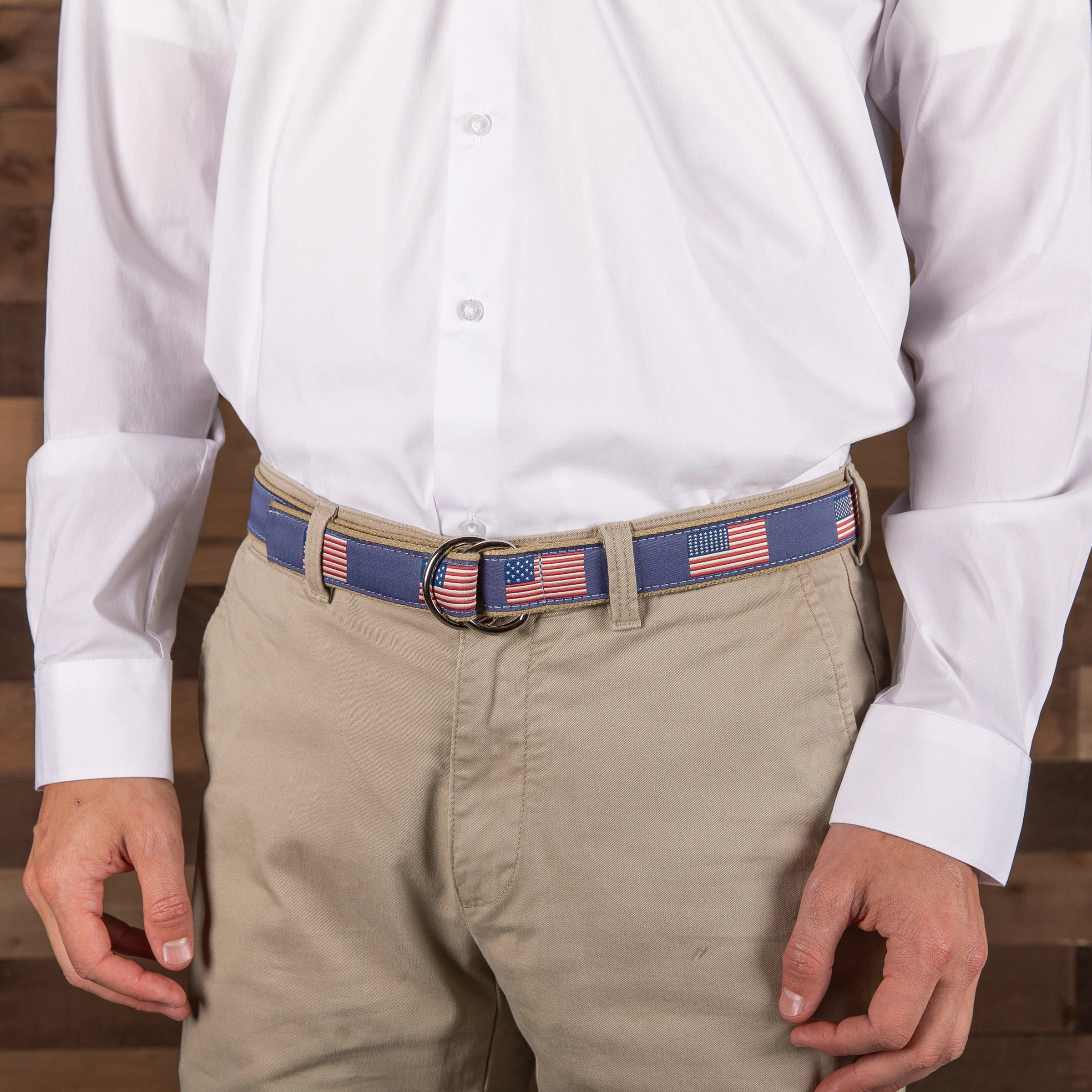 Historical American Flags Ribbon D-Ring Belt