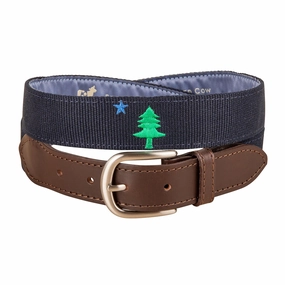 Maine Tree & Star Embroidered Belt
