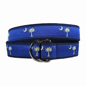 Palmetto Tree and Crescent Moon Ribbon D-Ring Belt