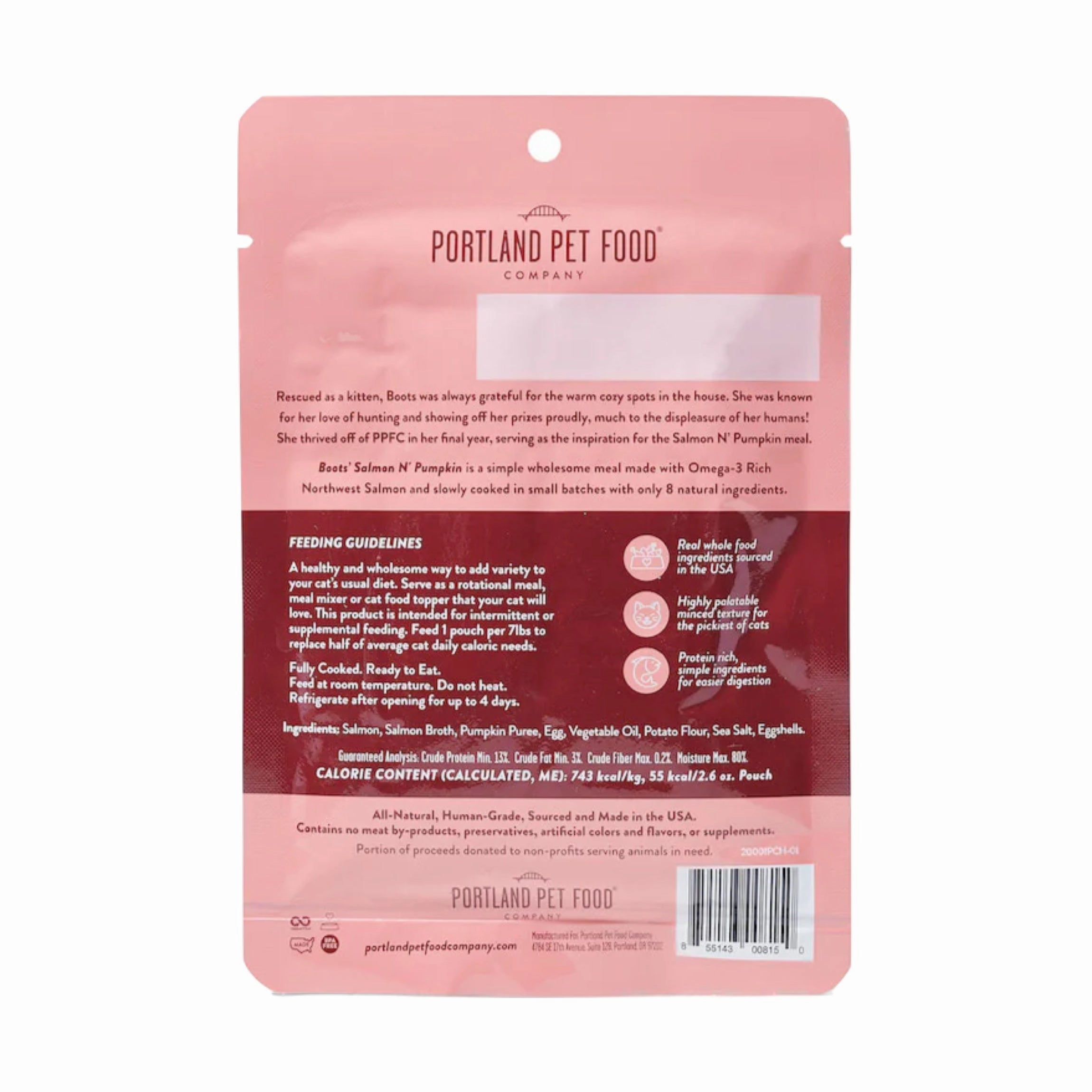 Portland Pet Boots' Salmon & Pumpkin Cat Meal Pouch 2.6oz