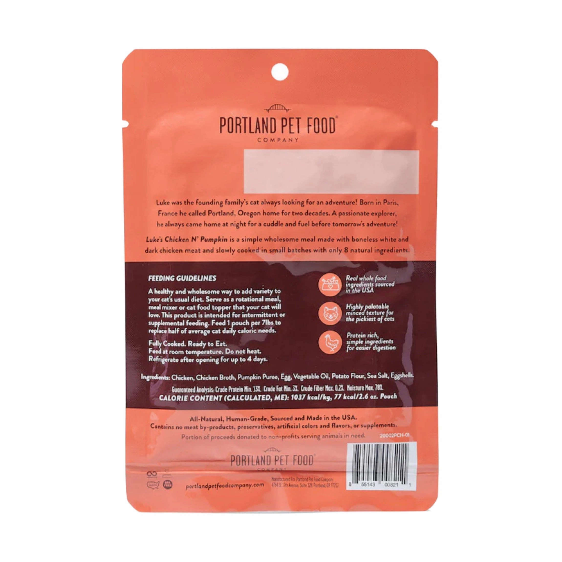 Portland Pet Luke's Chicken & Pumpkin Cat Meal Pouch 2.6oz