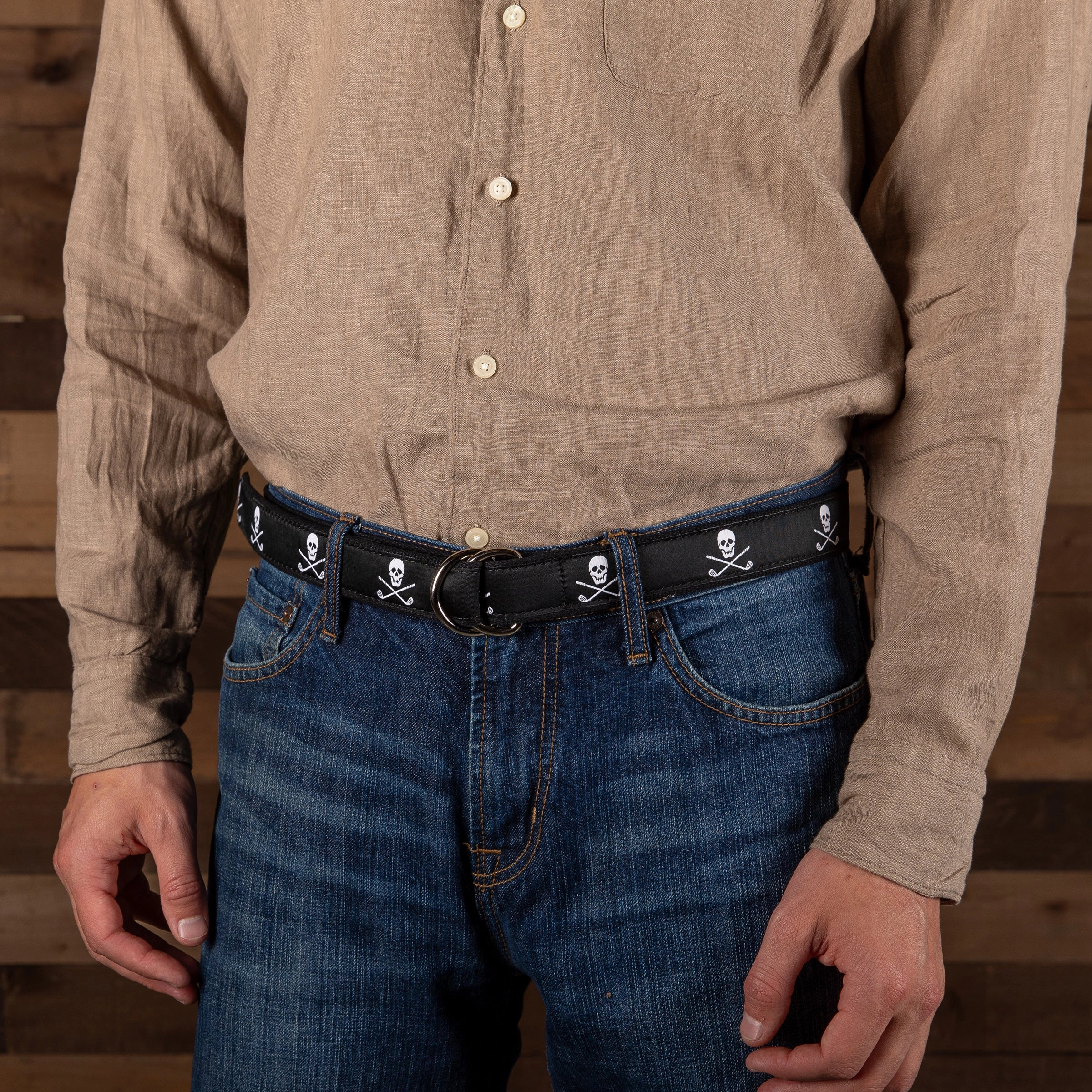 Skulls & Clubs Ribbon D-Ring Belt