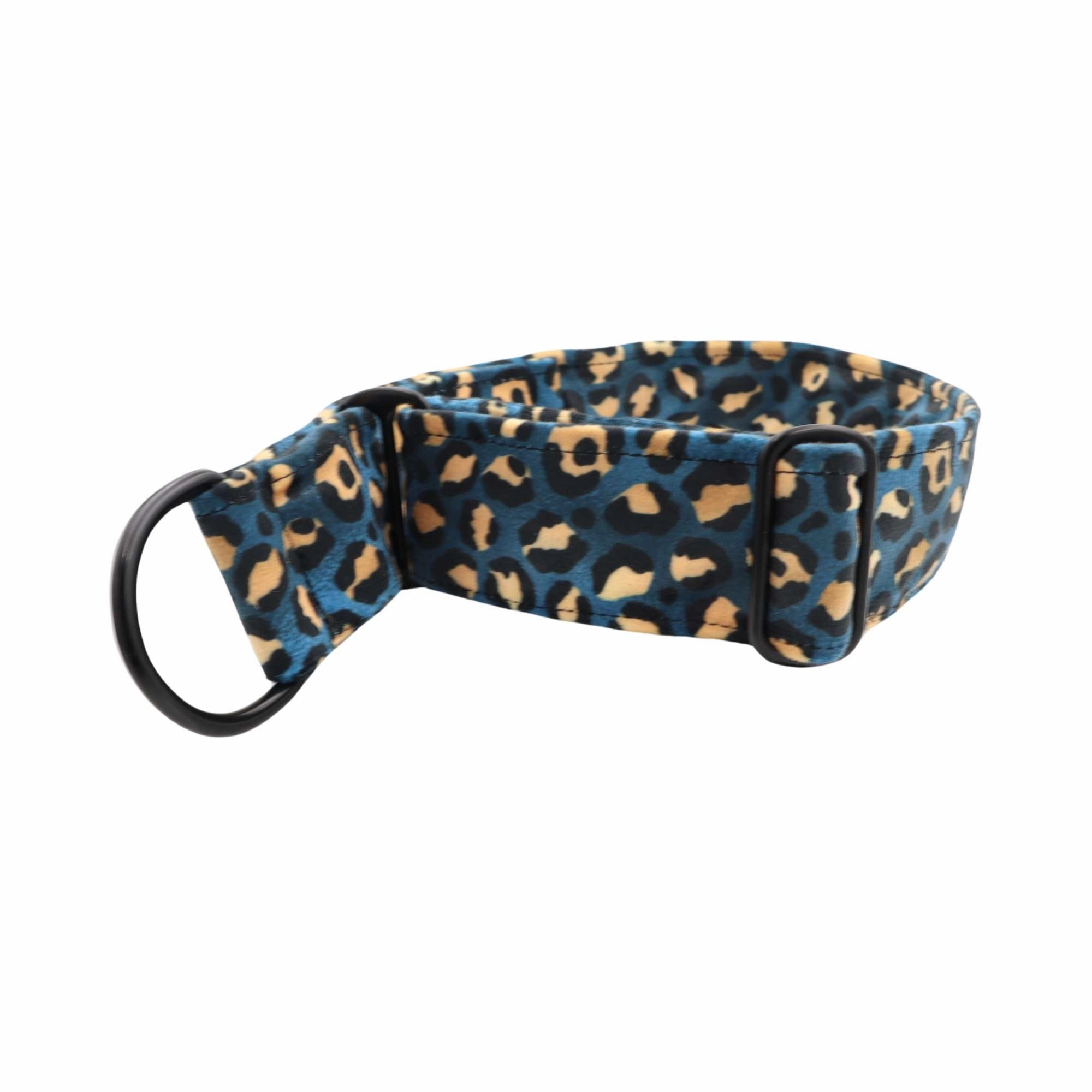 Velour Dog Collar | Blue Leopard | Width: 15-20-25-30-40-50 mm