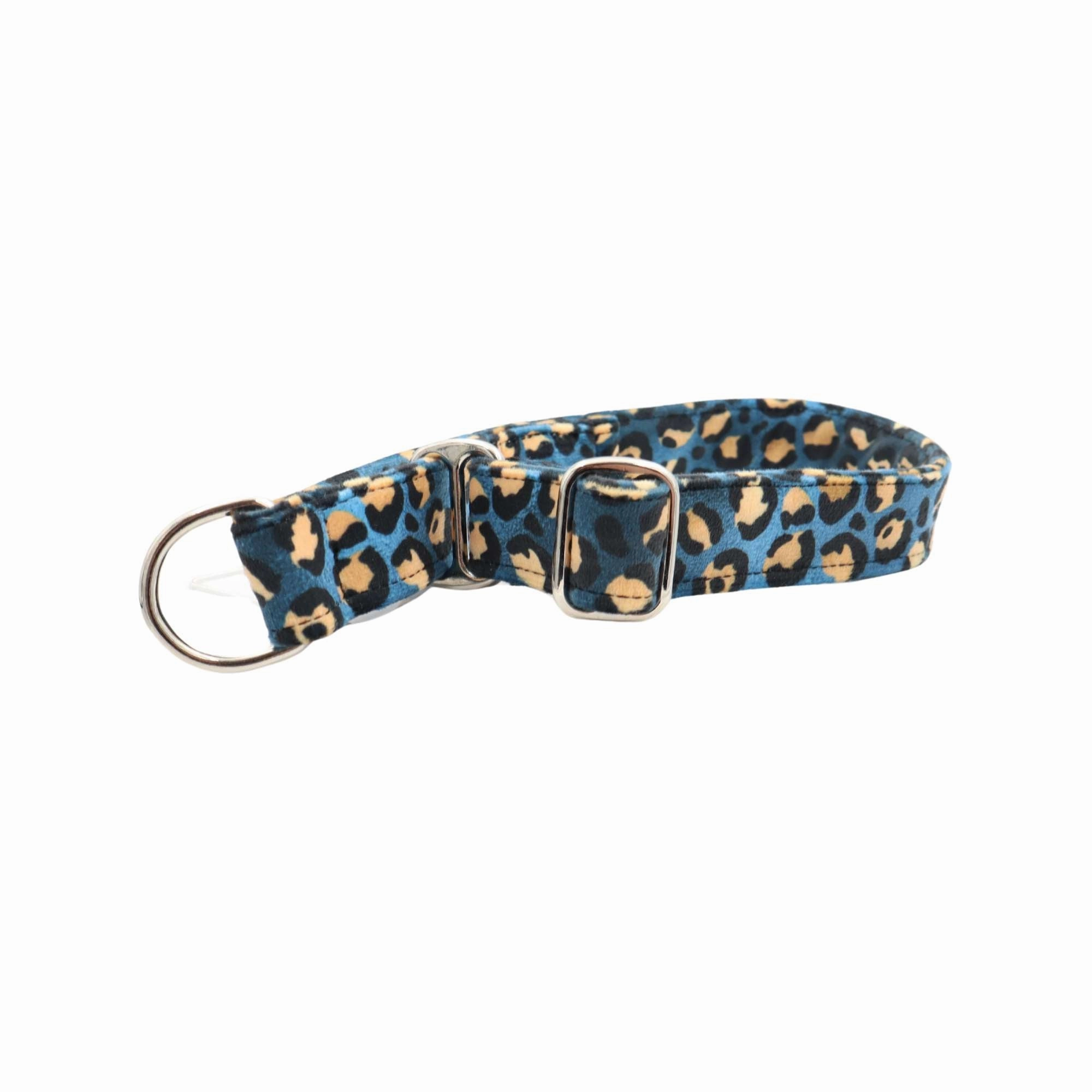 Velour Dog Collar | Blue Leopard | Width: 15-20-25-30-40-50 mm
