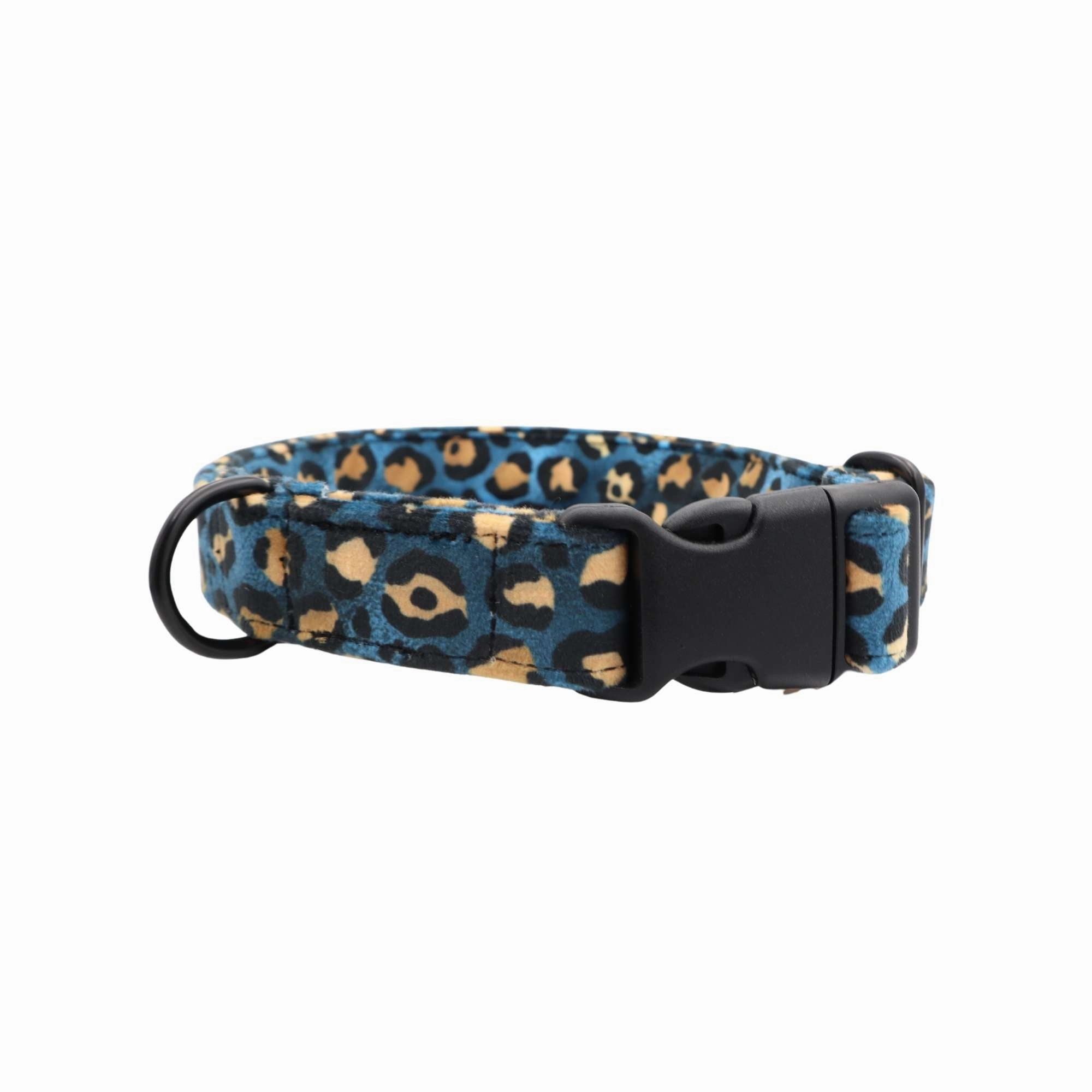 Velour Dog Collar | Blue Leopard | Width: 15-20-25-30-40-50 mm
