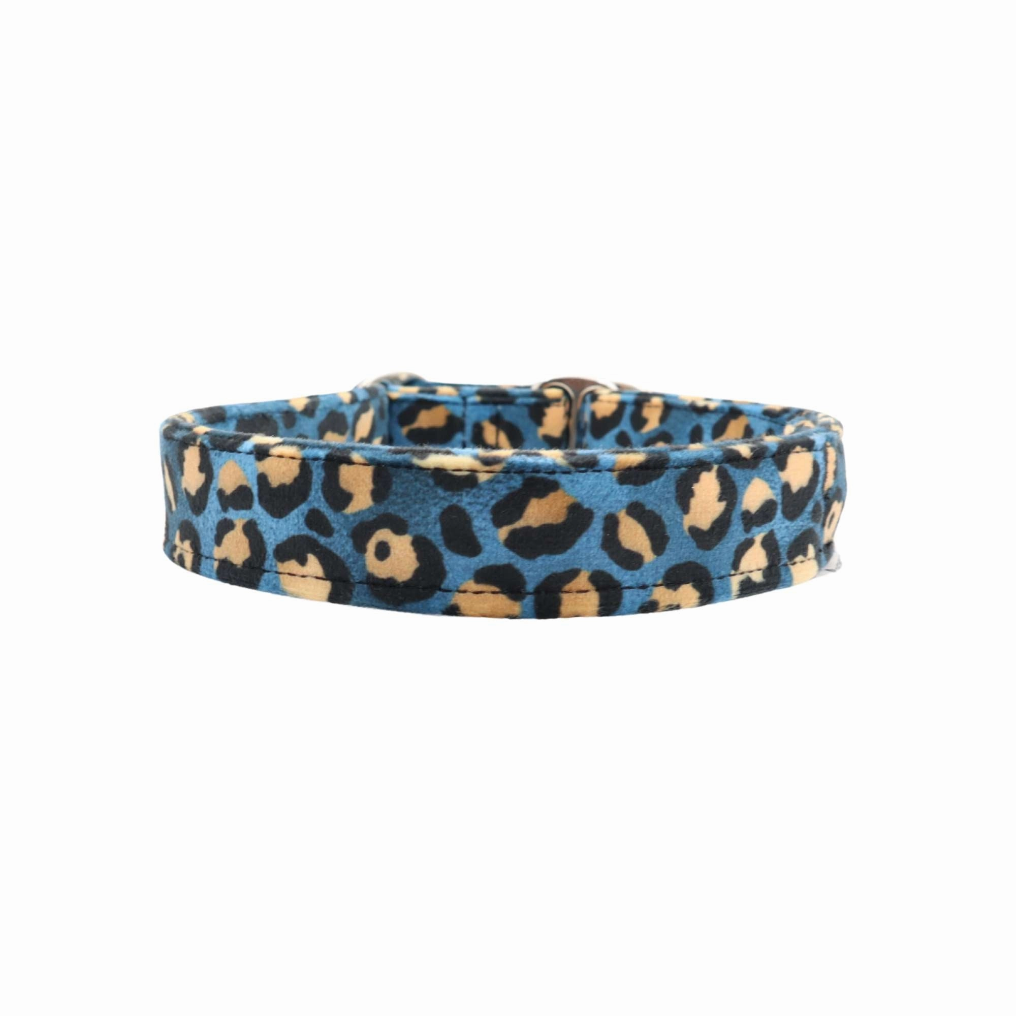 Velour Dog Collar | Blue Leopard | Width: 15-20-25-30-40-50 mm