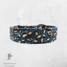 Velour Dog Collar | Blue Leopard | Width: 15-20-25-30-40-50 mm