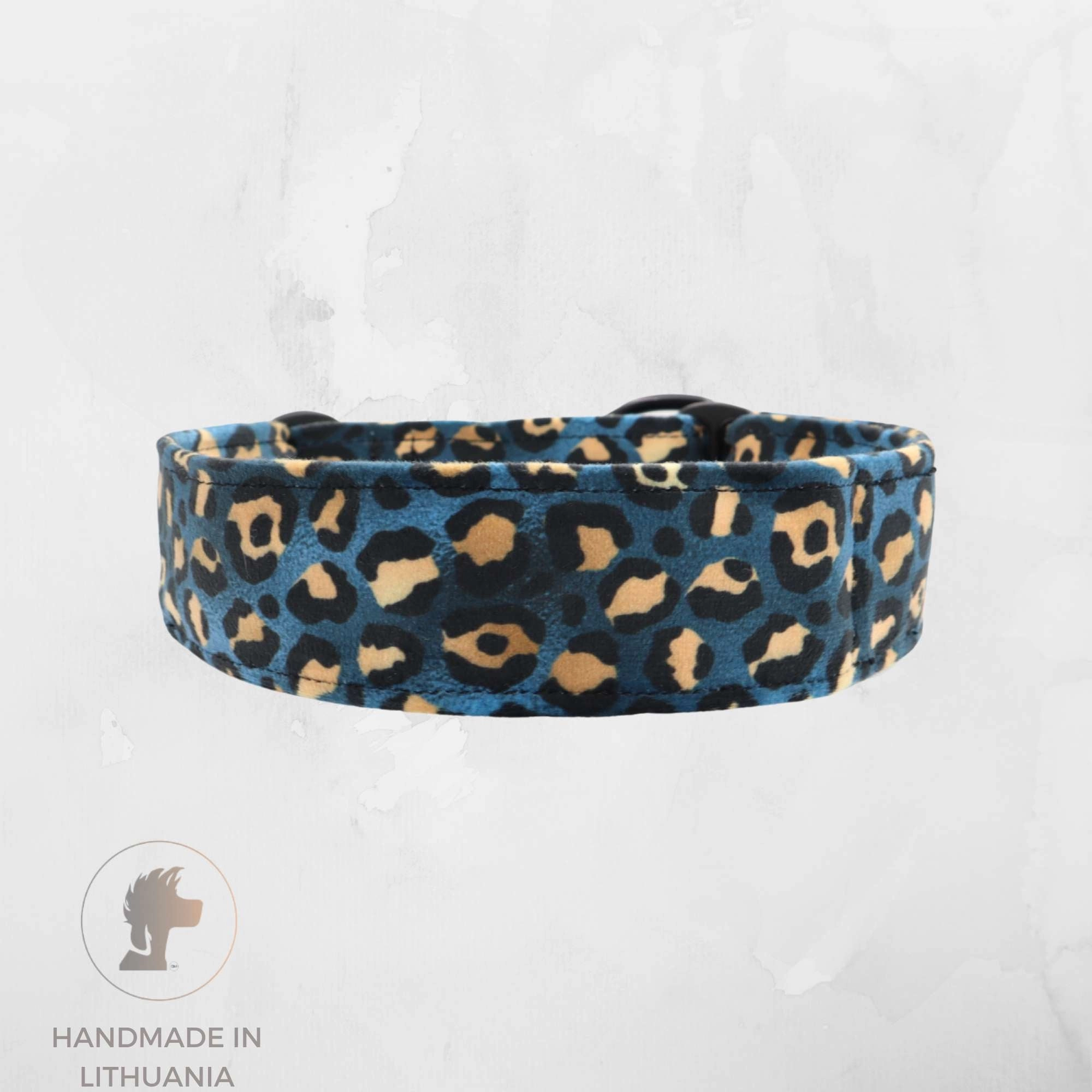 Velour Dog Collar | Blue Leopard | Width: 15-20-25-30-40-50 mm