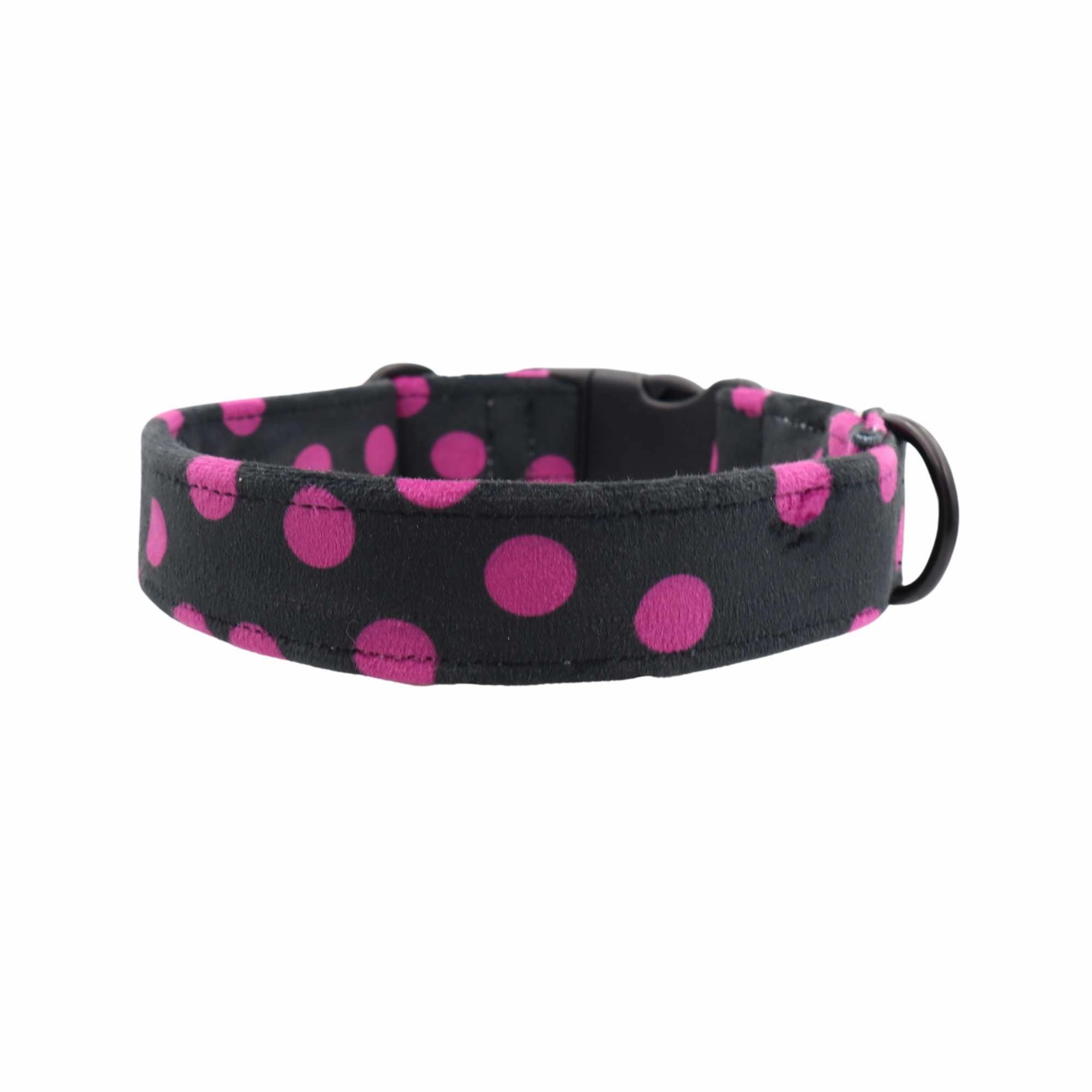 Velour Dog Collar | Pink Dots | Width: 15-20-25-30-40-50 mm