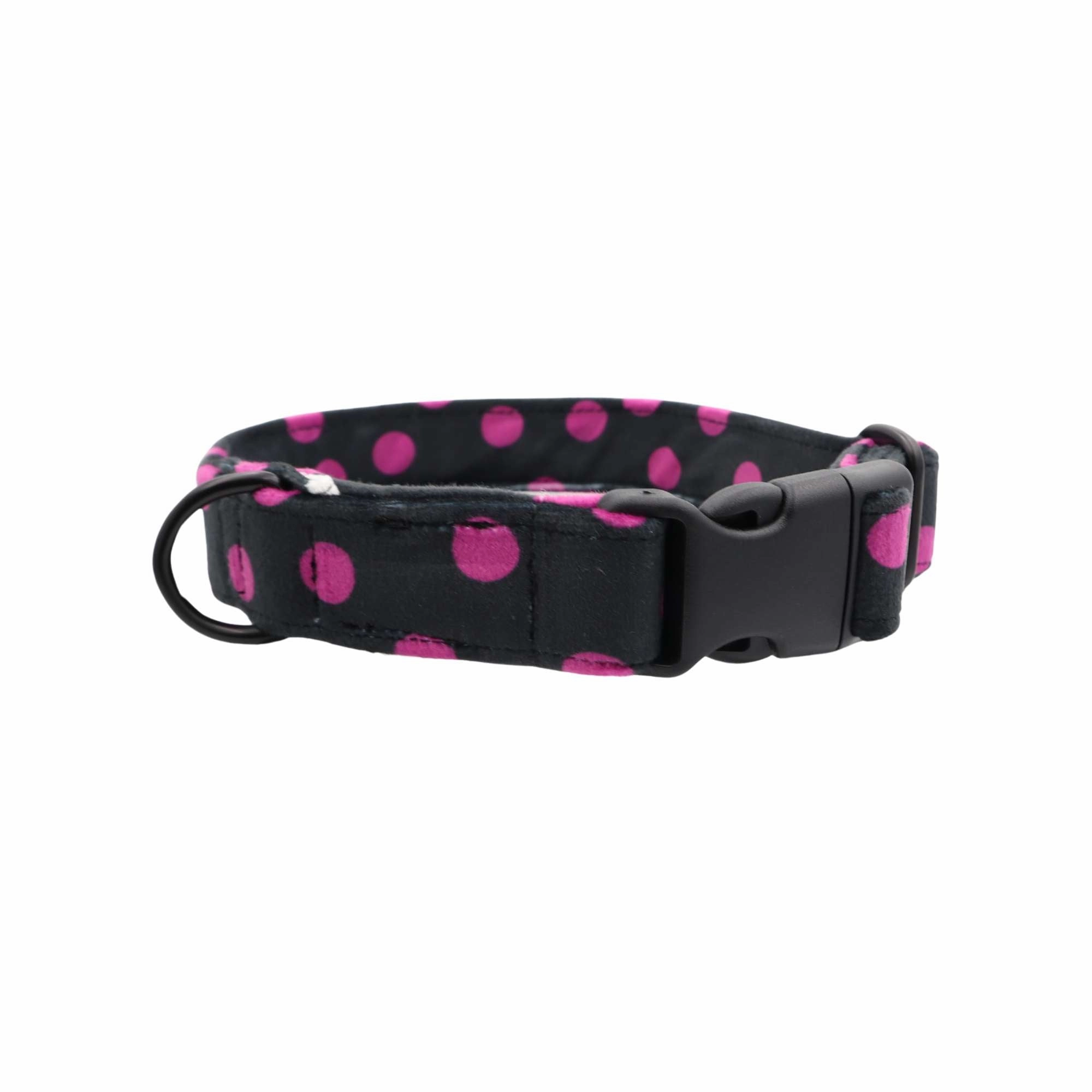 Velour Dog Collar | Pink Dots | Width: 15-20-25-30-40-50 mm