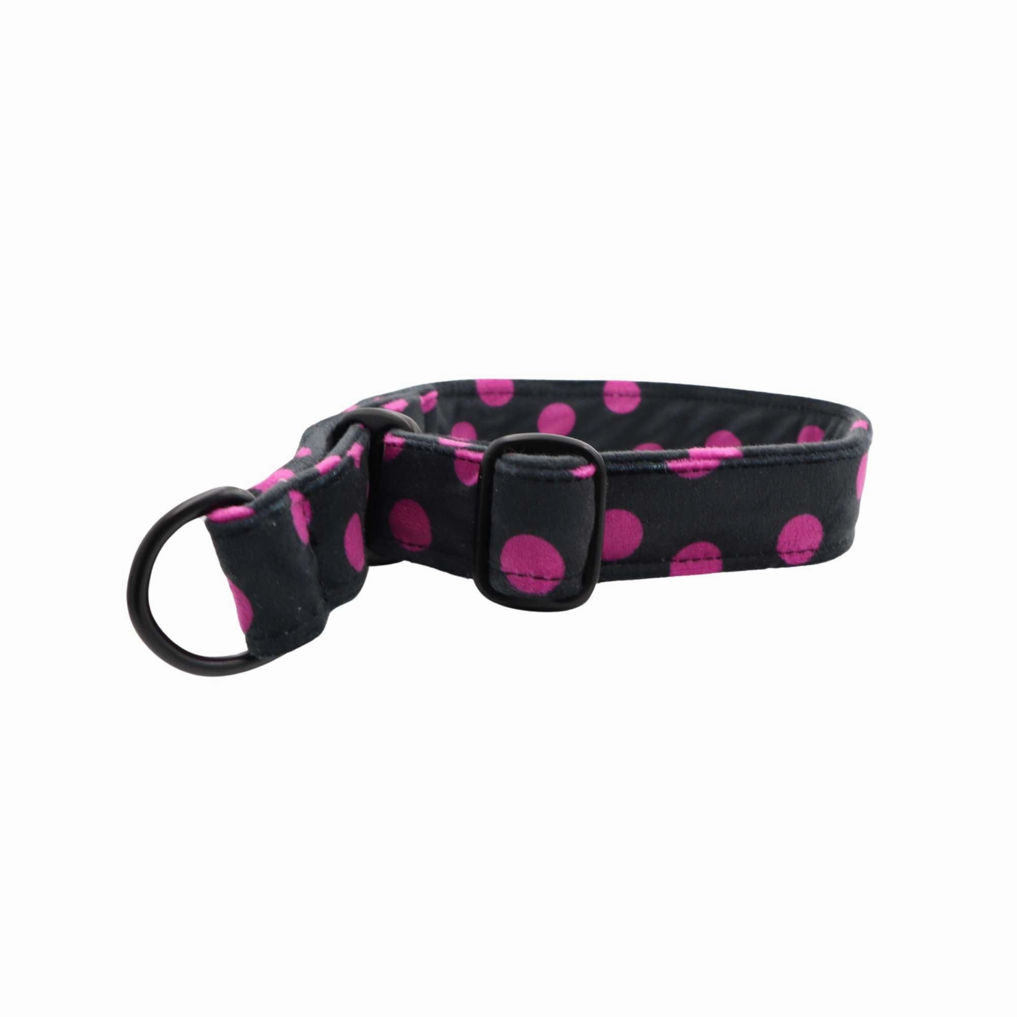 Velour Dog Collar | Pink Dots | Width: 15-20-25-30-40-50 mm