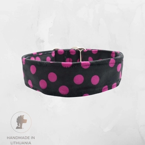 Velour Dog Collar | Pink Dots | Width: 15-20-25-30-40-50 mm