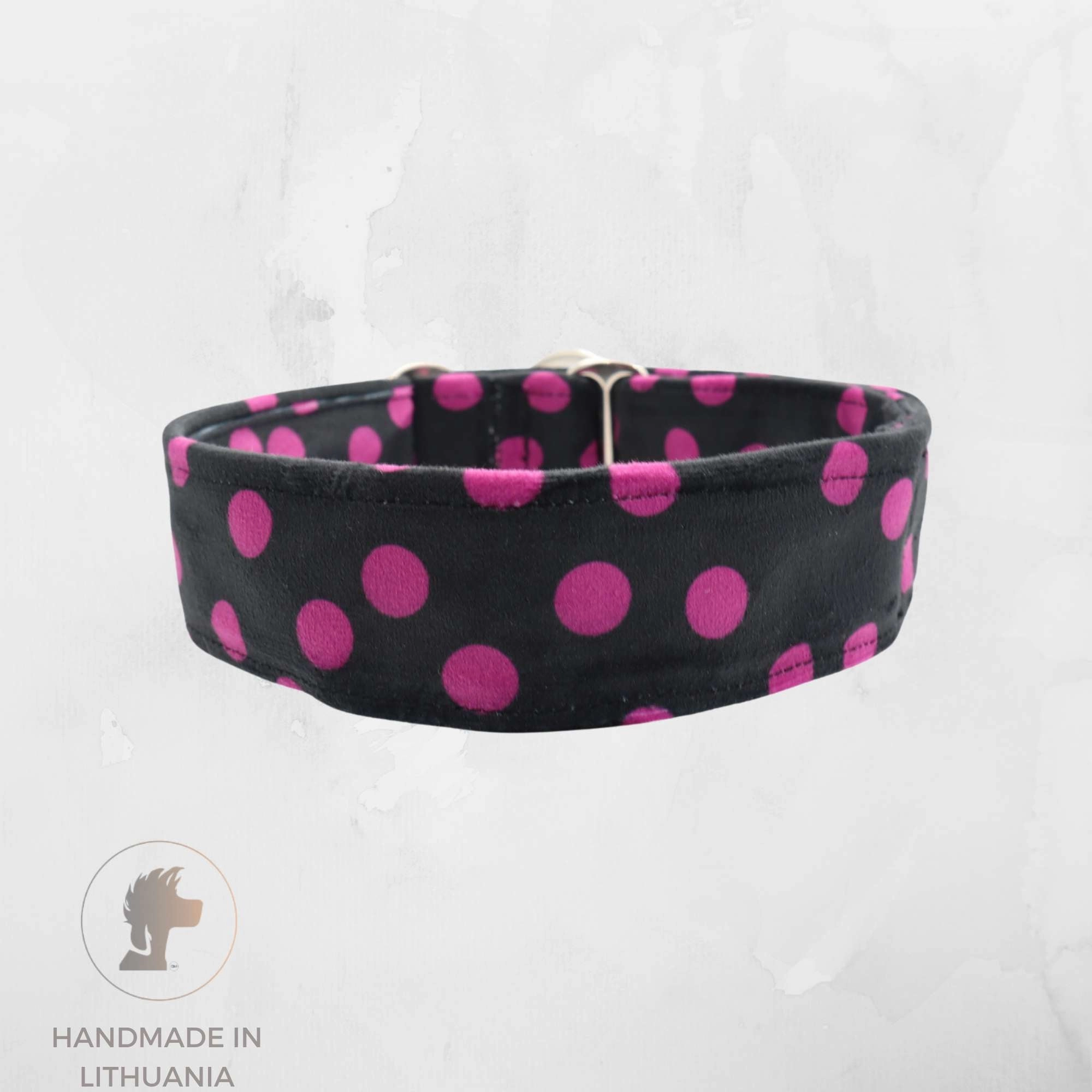 Velour Dog Collar | Pink Dots | Width: 15-20-25-30-40-50 mm