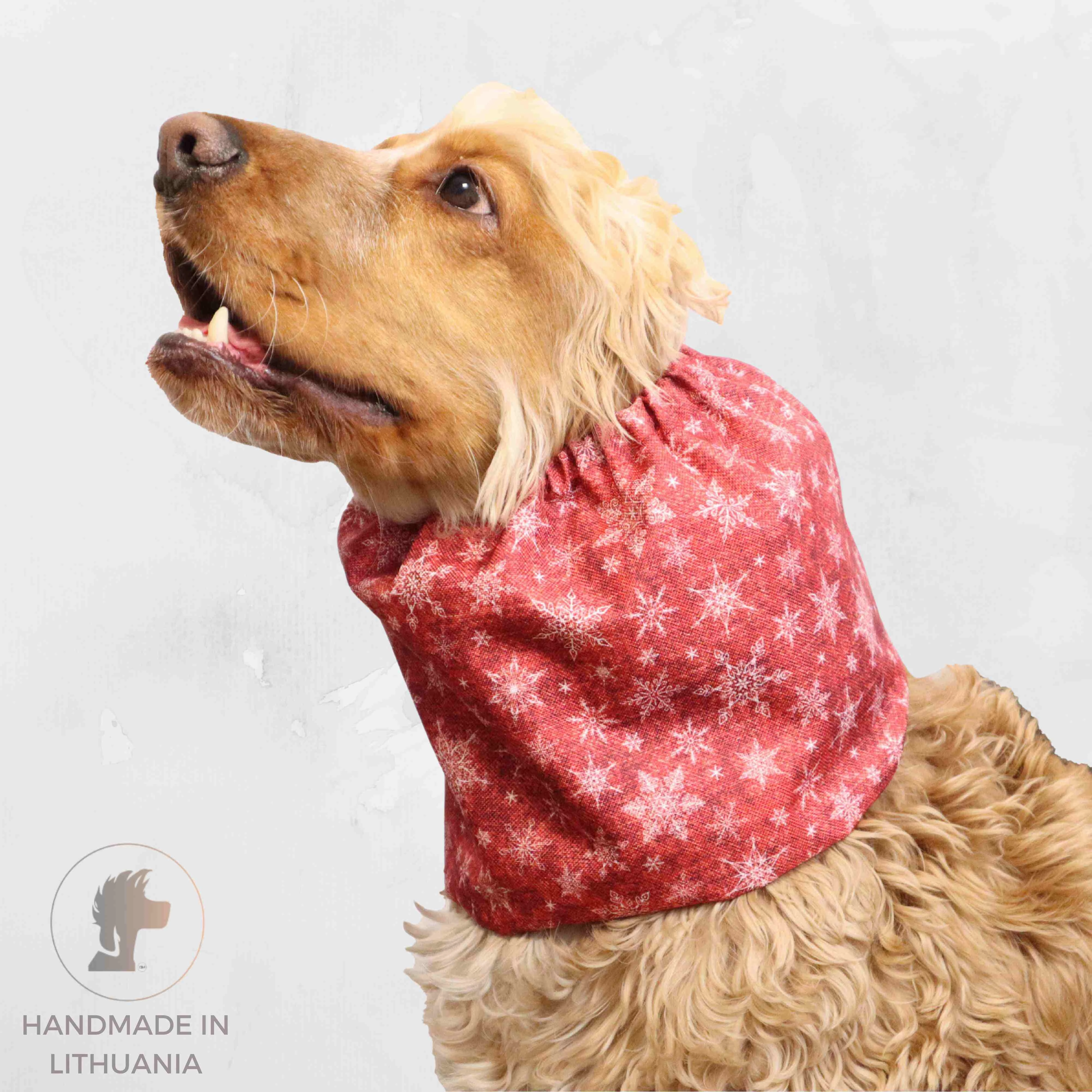 Waterproof Dog Snood | Red Snowflakes