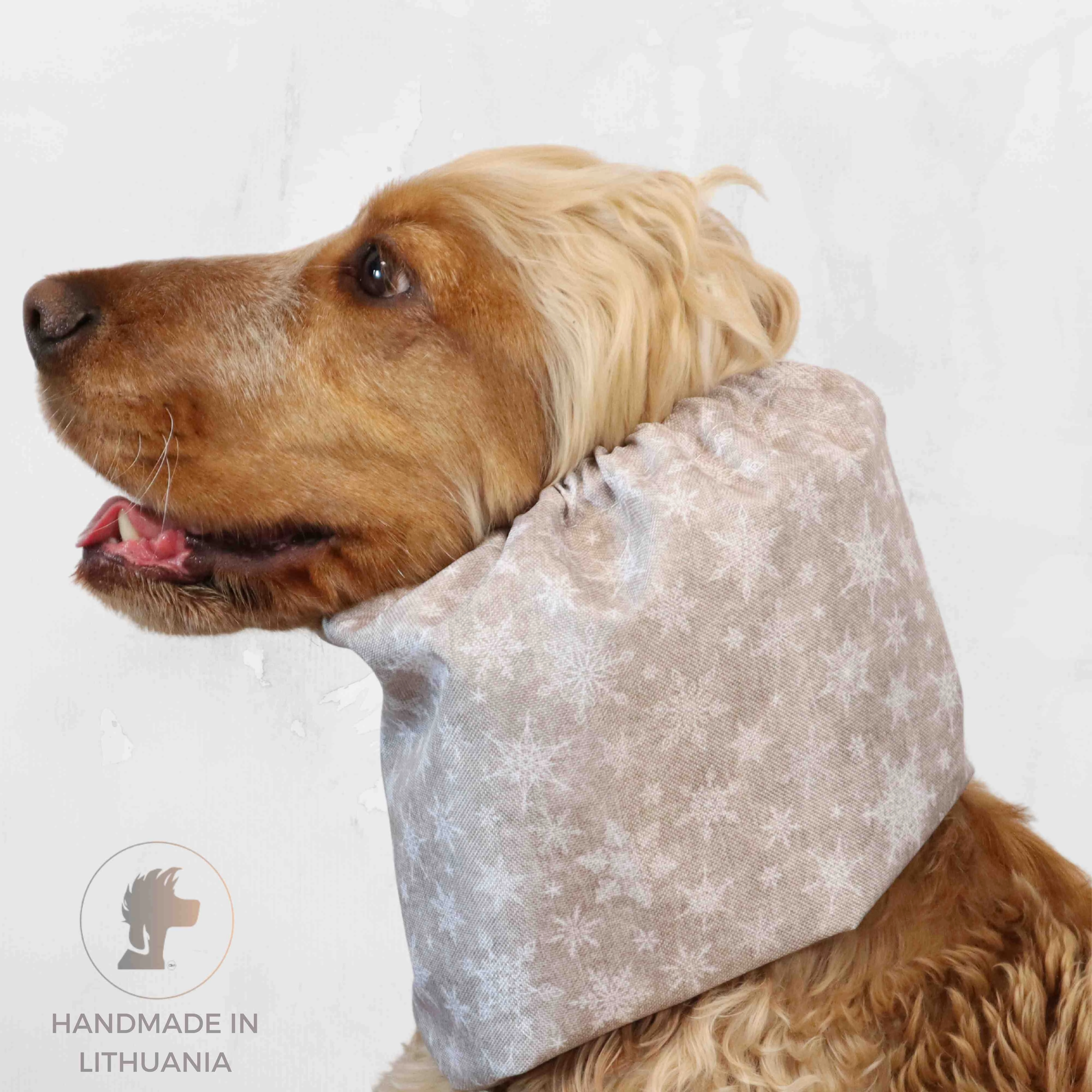 Waterproof Dog Snood | Snowflakes in Beige