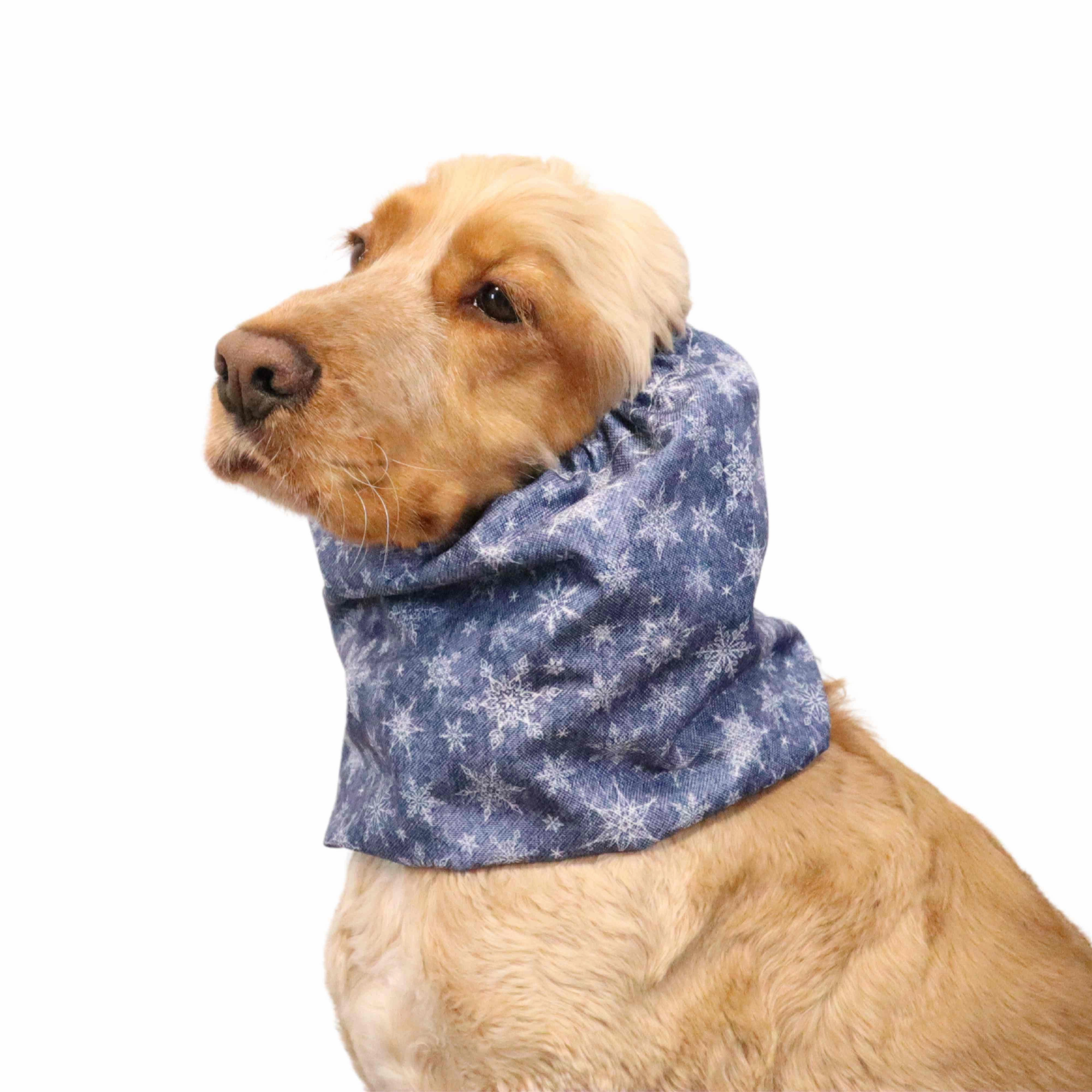 Waterproof Dog Snood | Snowflakes in Jeans Blue