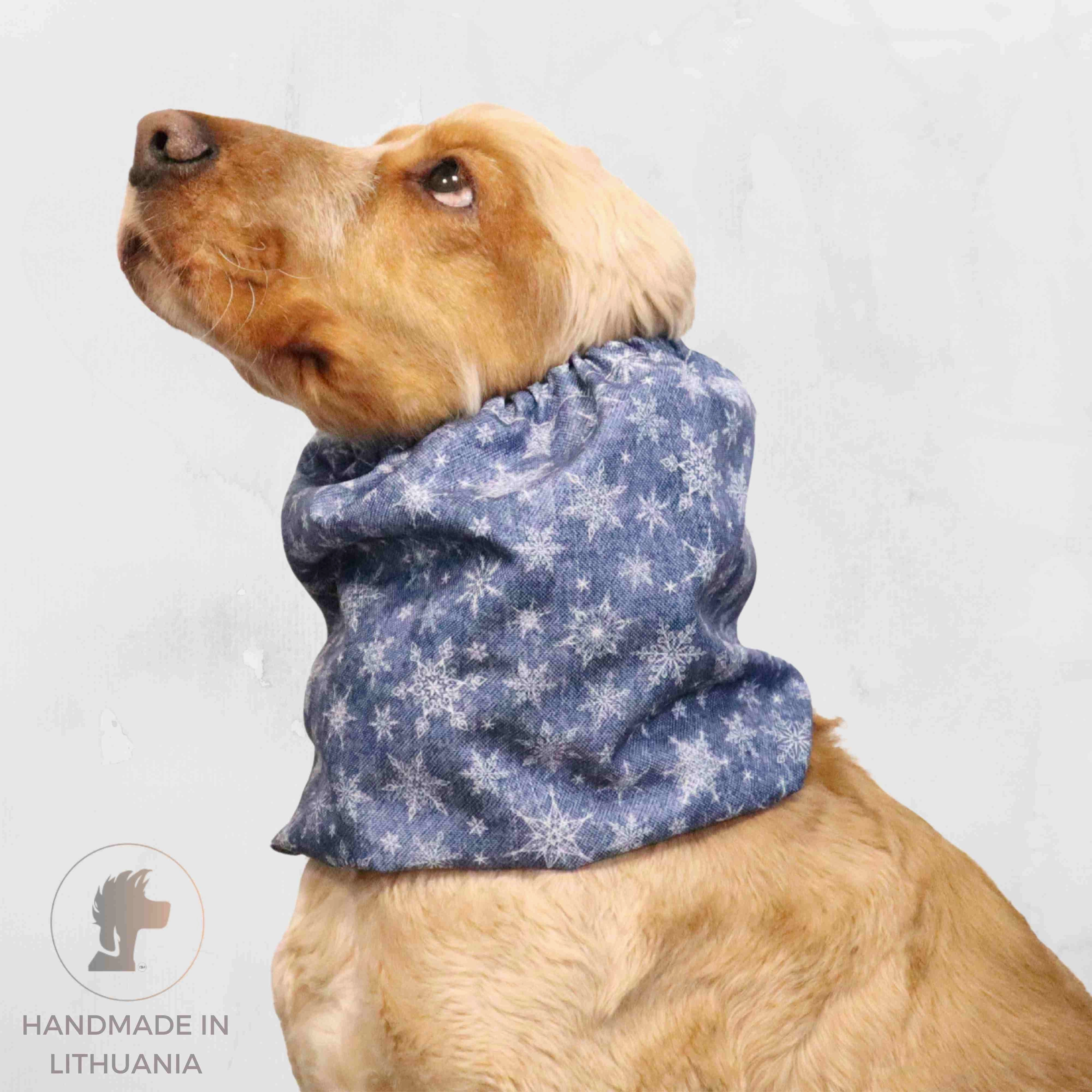 Waterproof Dog Snood | Snowflakes in Jeans Blue