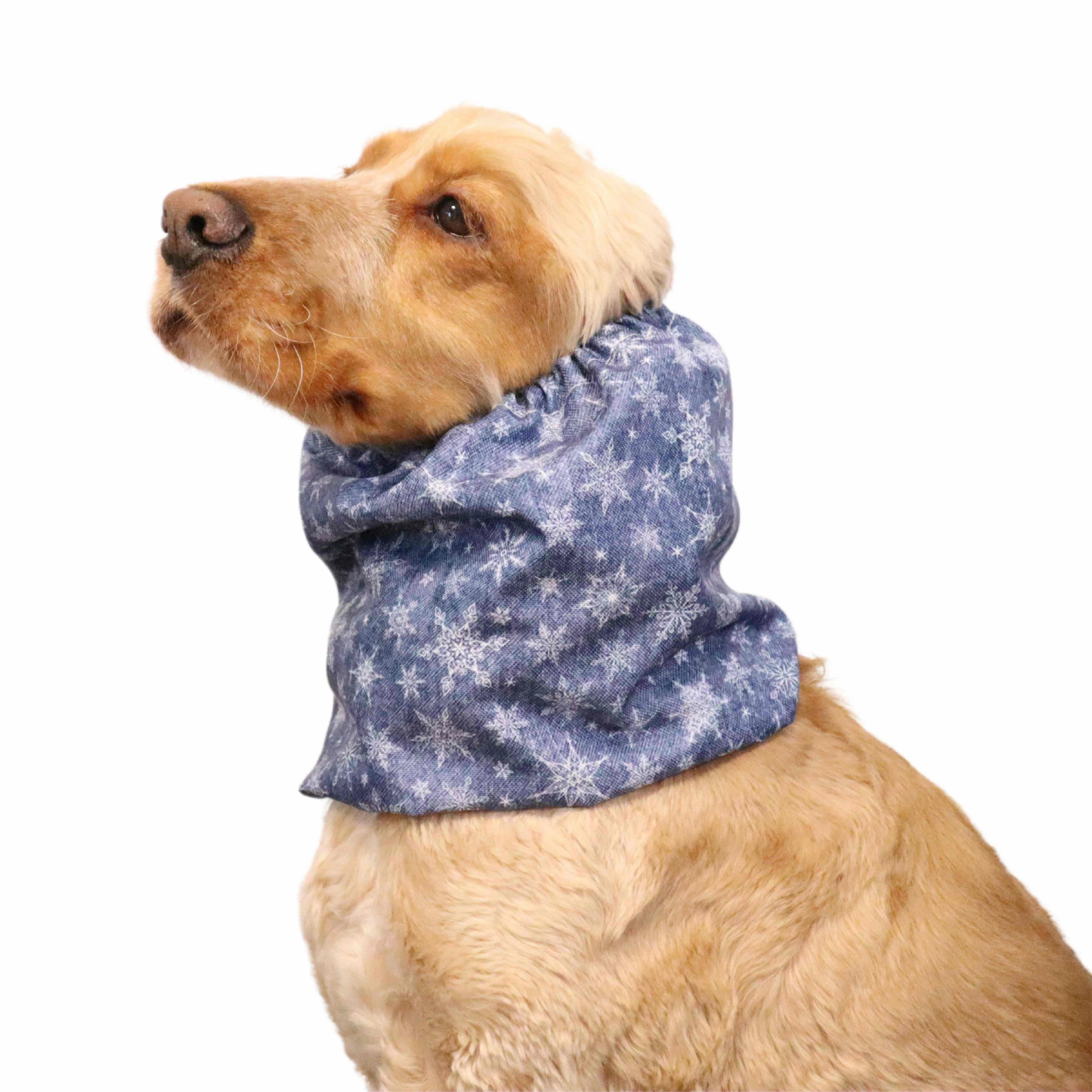 Waterproof Dog Snood | Snowflakes in Jeans Blue