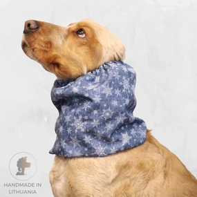 Waterproof Dog Snood | Snowflakes in Jeans Blue