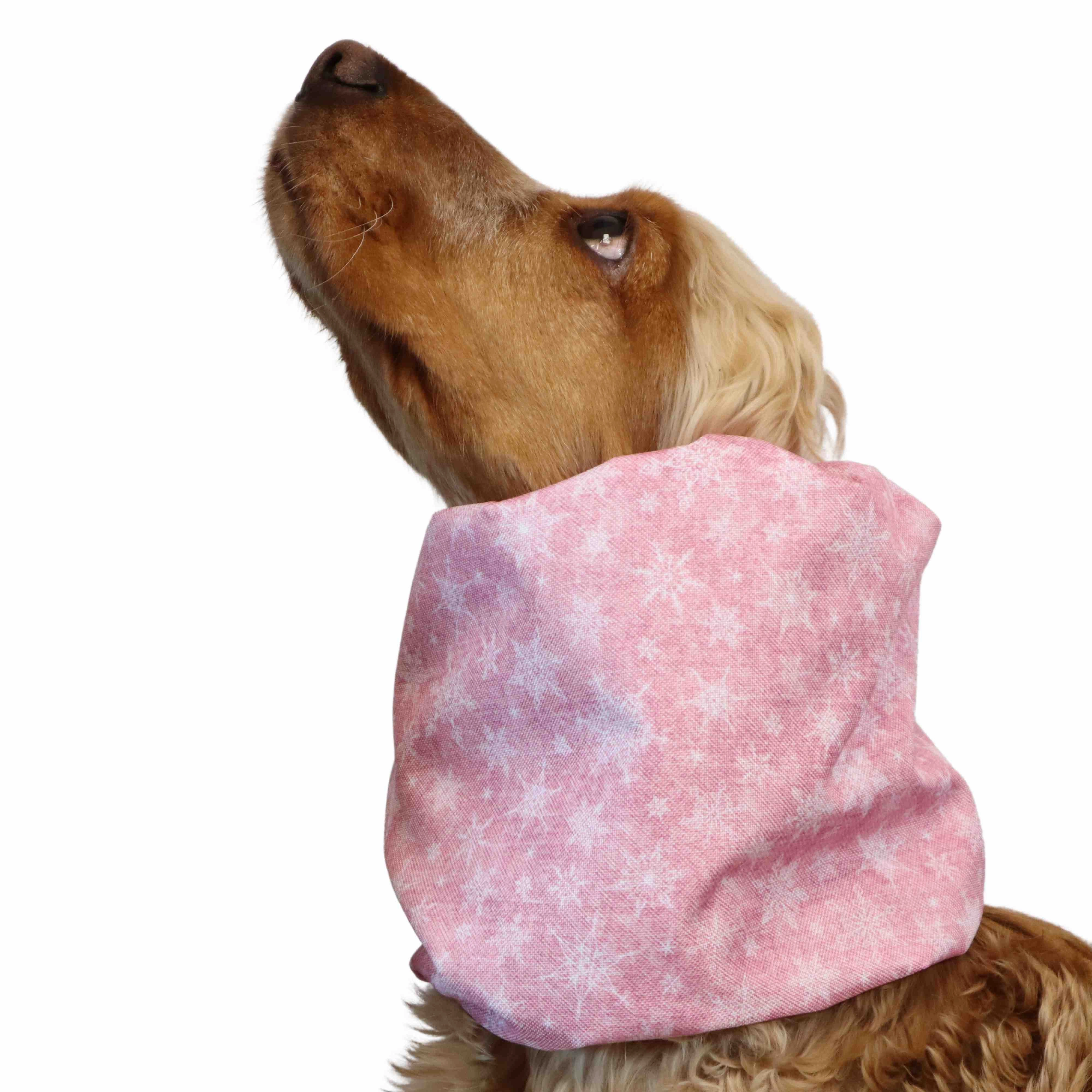Waterproof Dog Snood | Snowflakes in Pastel Pink