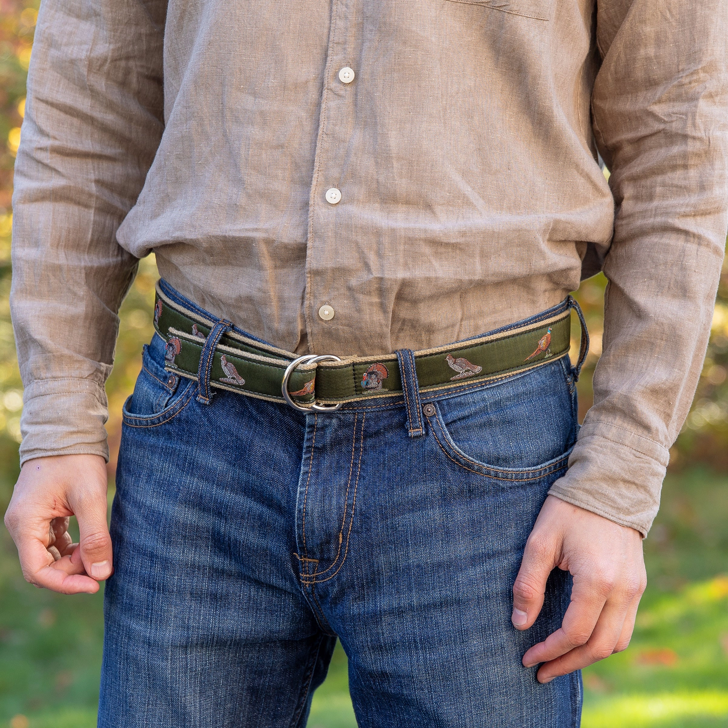 Woodland Birds Ribbon D-Ring Belt